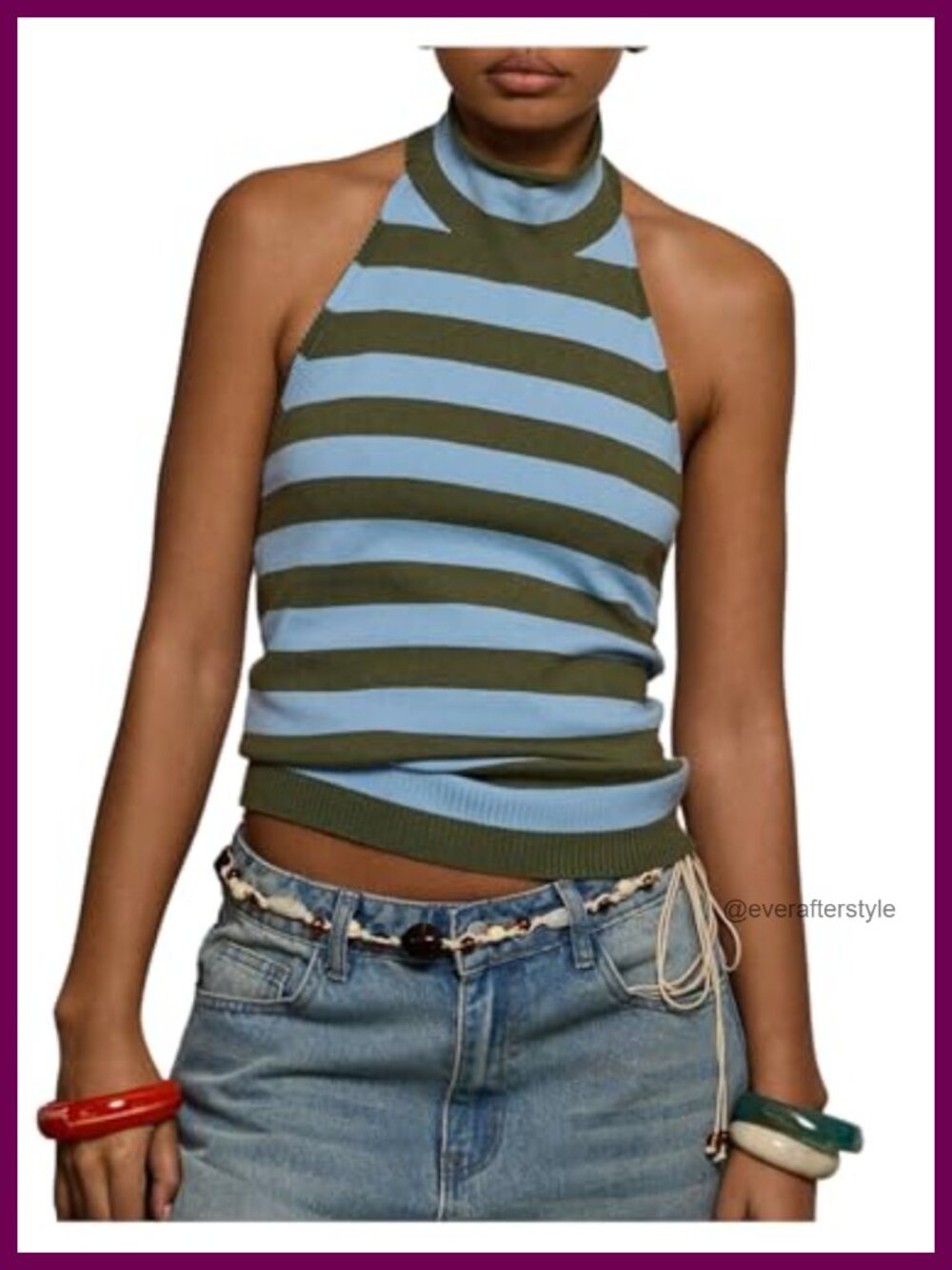 Women's Y2K Striped Halter Knit Tank Top Lightweight Sleeveless Sweater